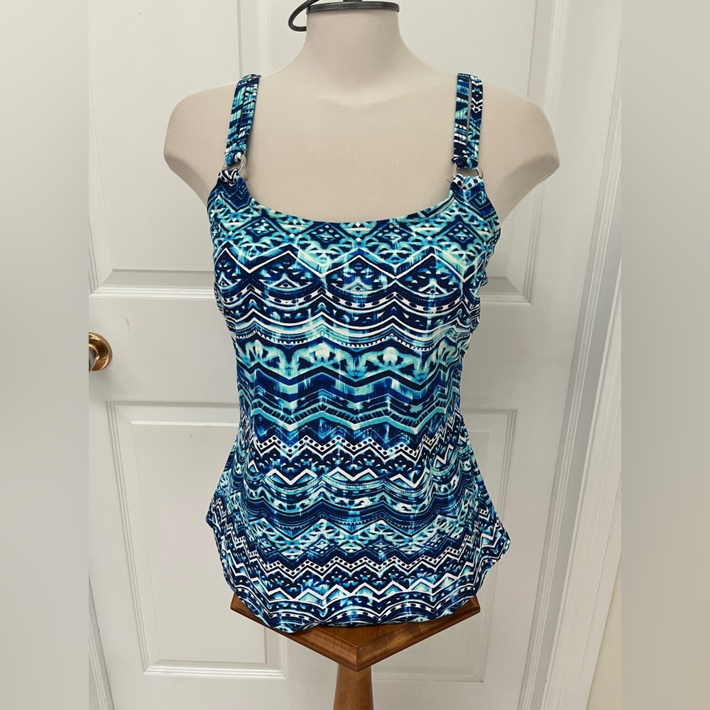 Christina Blue and White Patterned Swim Camisole/tankini top size ladies 14